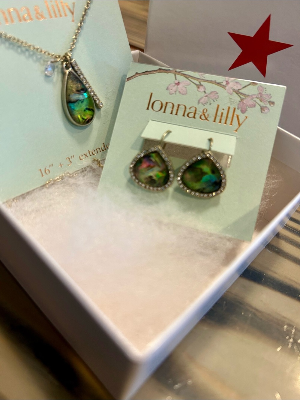 Macy's lonna & lilly Iridescent Green Abalone Teardrop Earrings